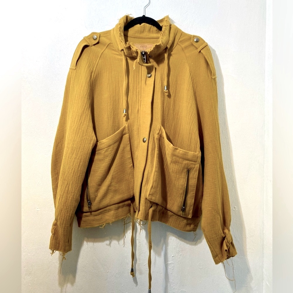 BLANKNYC-Mustard yellow gauzy cotton raw hem jacket.Size Large